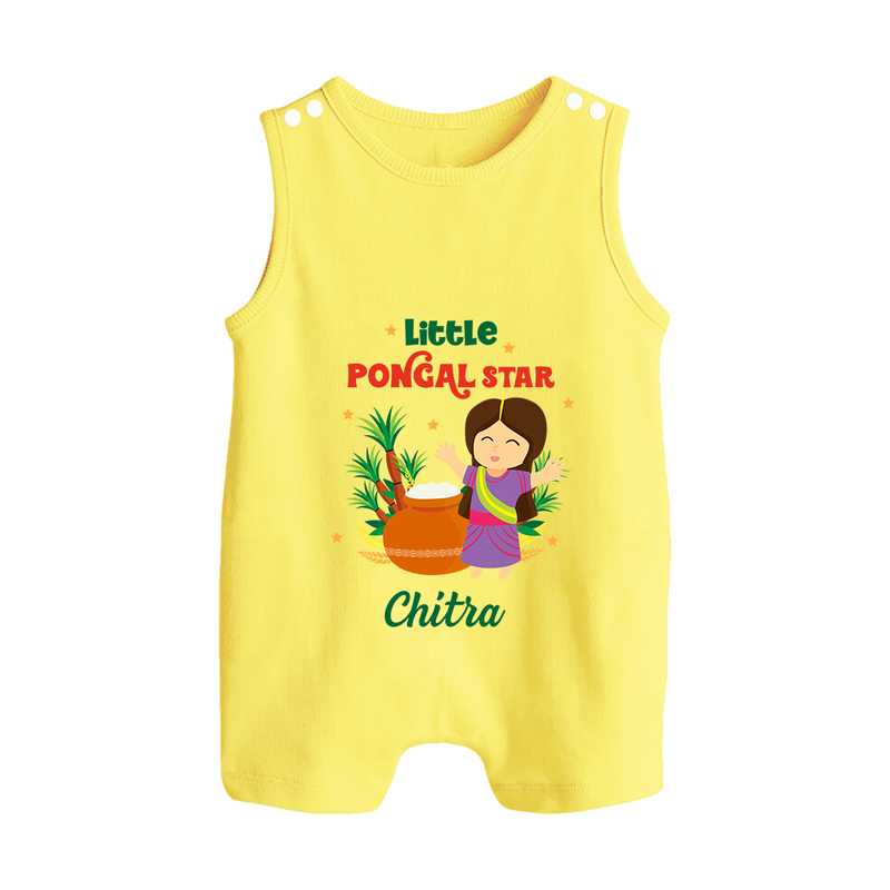 Happy Pongal - Little Pongal Star  Customized Romper Suit for Babies with Name - PASTEL YELLOW - 0 - 5 Months Old (Chest 18")