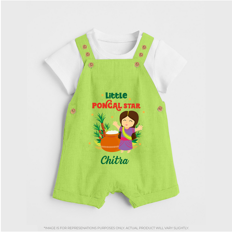 Happy Pongal - Little Pongal Star  Customized Dungaree Set for Kids with Name - GREEN - 0 - 5 Months Old (Chest 18")