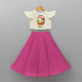 Happy Pongal - Little Pongal Star  Customized Crop Top And Skirt for Kids with Name - FUSCHIA - 6 - 9 Months Old (Chest 20" , Frock Waist 20")