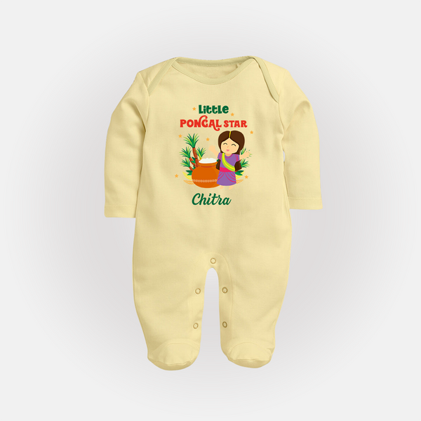 Little Pongal Star Personalized Kids Fullbody Suit - PASTEL YELLOW - New Born (Chest 7.5")