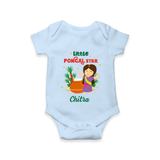 Happy Pongal - Little Pongal Star  Customized Romper for Babies with Name - BABY BLUE - 0 - 3 Months Old (Chest 16")