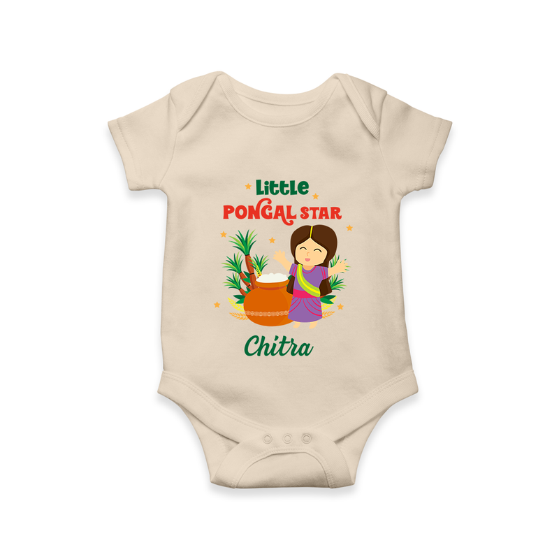 Happy Pongal - Little Pongal Star  Customized Romper for Babies with Name - IVORY - 0 - 3 Months Old (Chest 16")