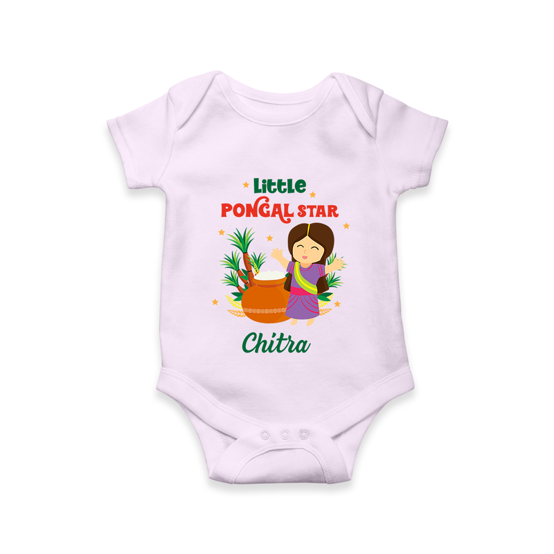 Happy Pongal - Little Pongal Star  Customized Romper for Babies with Name - LILAC - 0 - 3 Months Old (Chest 16")