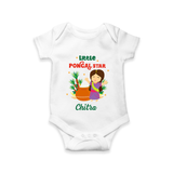 Happy Pongal - Little Pongal Star  Customized Romper for Babies with Name - WHITE - 0 - 3 Months Old (Chest 16")