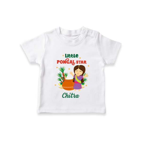 Happy Pongal - Little Pongal Star  Customized T-Shirt for Kids with Name - WHITE - 0-5 Months Old (Chest 17")