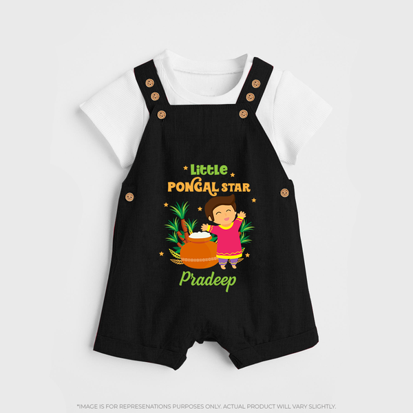 Little Pongal Star  – Custom Kids Dungaree  - BLACK - 0 - 5 Months Old (Chest 18")