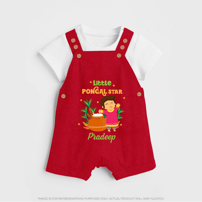 Little Pongal Star  Customized Dungaree Set for Kids with Name - RED - 0 - 5 Months Old (Chest 18")