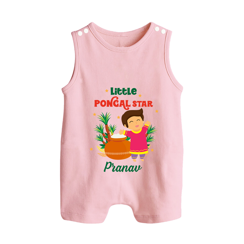 Little Pongal Star  Customized Romper Suit for Babies with Name - BABY PINK - 0 - 5 Months Old (Chest 18")