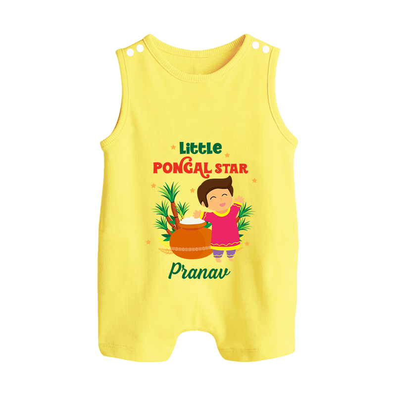 Little Pongal Star  Customized Romper Suit for Babies with Name - PASTEL YELLOW - 0 - 5 Months Old (Chest 18")