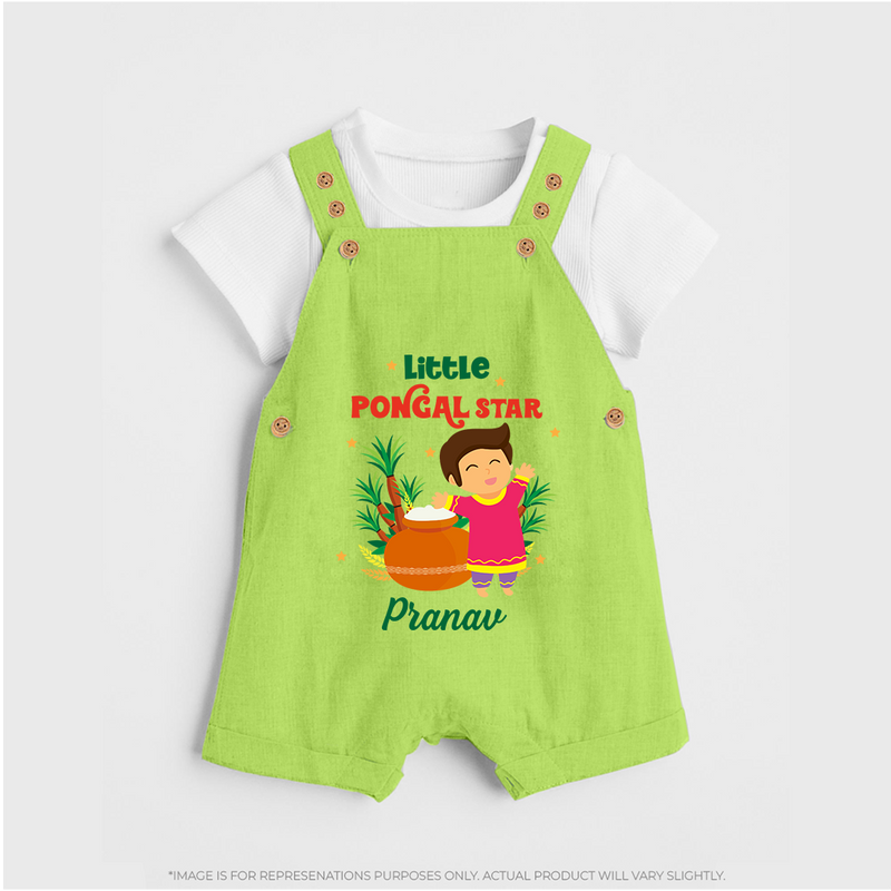 Little Pongal Star  Customized Dungaree Set for Kids with Name - GREEN - 0 - 5 Months Old (Chest 18")