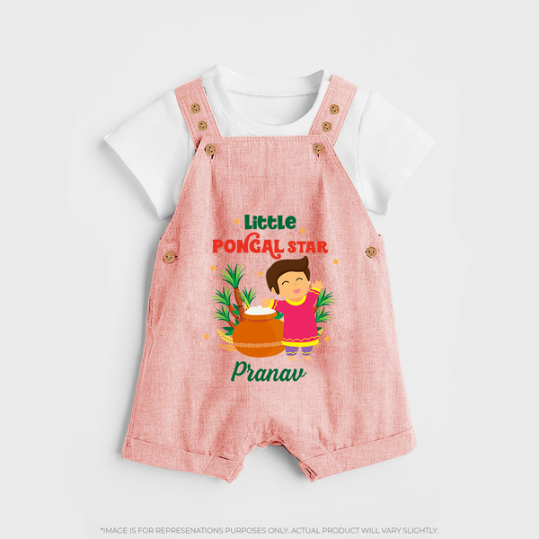 Little Pongal Star  – Custom Kids Dungaree  - PEACH - 0 - 5 Months Old (Chest 18")