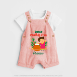 Little Pongal Star  Customized Dungaree Set for Kids with Name - PEACH - 0 - 5 Months Old (Chest 18")