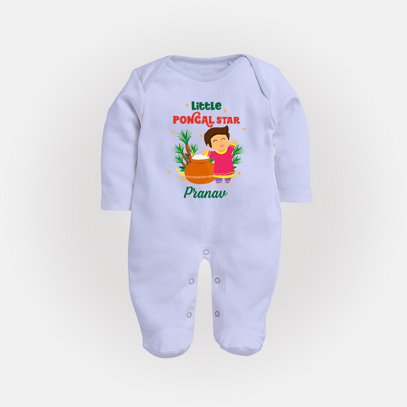 Little Pongal Star  Customized Sleep Suit for Babies with Name - BABY BLUE - New Born (Chest 7.5")