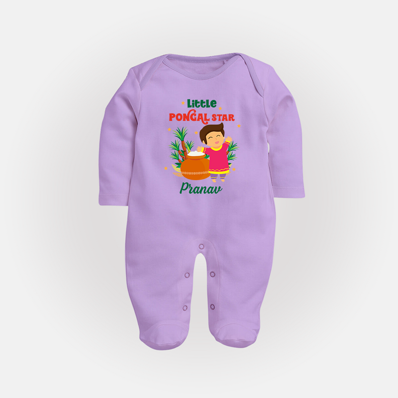 Little Pongal Star  Customized Sleep Suit for Babies with Name - LILAC - New Born (Chest 7.5")