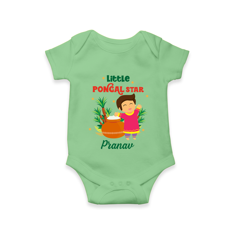 Little Pongal Star  Customized Romper for Babies with Name - GREEN - 0 - 3 Months Old (Chest 16")