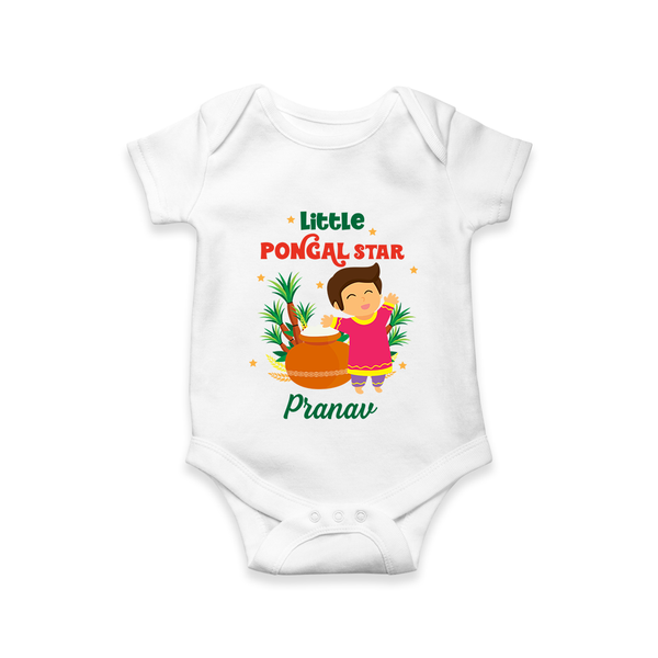 Little Pongal Star  Customized Romper for Babies with Name - WHITE - 0 - 3 Months Old (Chest 16")