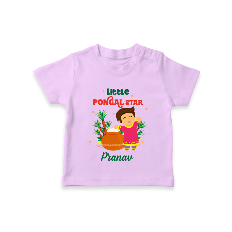 Little Pongal Star  Customized T-Shirt for Kids with Name - LILAC - 0-5 Months Old (Chest 17")