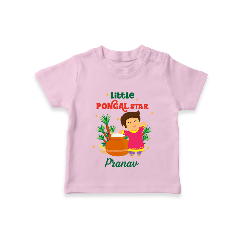 Little Pongal Star  Customized T-Shirt for Kids with Name - PINK - 0-5 Months Old (Chest 17")