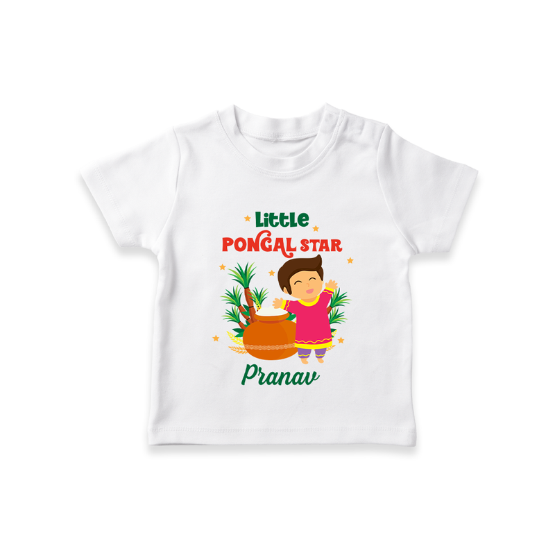 Little Pongal Star  Customized T-Shirt for Kids with Name - WHITE - 0-5 Months Old (Chest 17")