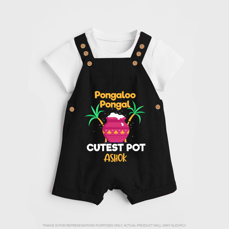 Pongalo Pongal - Customized Dungaree Set for Kids with Name - BLACK - 0 - 5 Months Old (Chest 18")