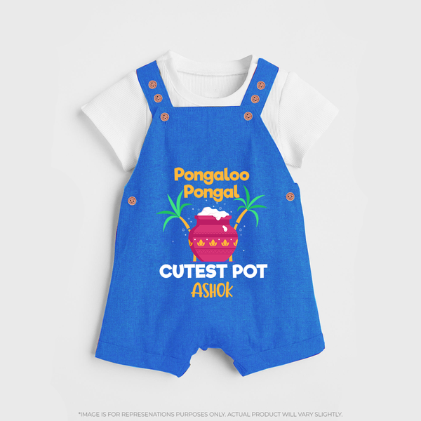 Pongalo Pongal - Customized Dungaree Set for Kids with Name - COBALT BLUE - 0 - 5 Months Old (Chest 18")