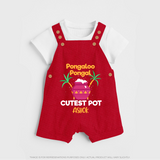 Pongalo Pongal - Customized Dungaree Set for Kids with Name - RED - 0 - 5 Months Old (Chest 18")