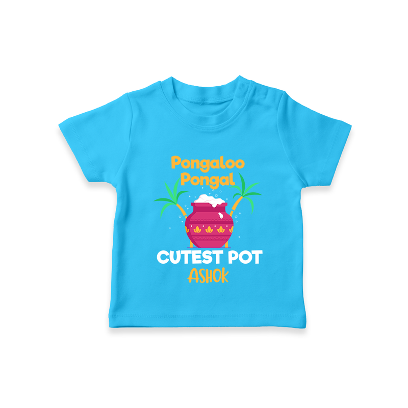 Pongalo Pongal - Customized T-Shirt for Kids with Name - SKY BLUE - 0-5 Months Old (Chest 17")