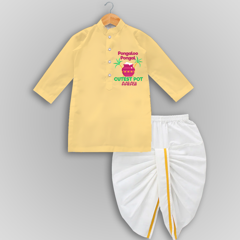 Pongalo Pongal - Customized Drapped Dhoti for Kids with Name - YELLOW - 0 - 6 Month Old (Chest 24", Kurta Length 14" , Waist 19", Dhoti Length 14")