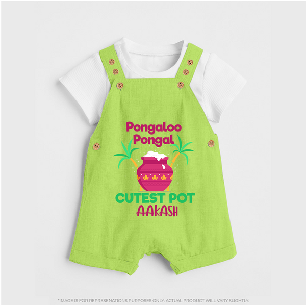 Pongalo Pongal - Customized Dungaree Set for Kids with Name - GREEN - 0 - 5 Months Old (Chest 18")