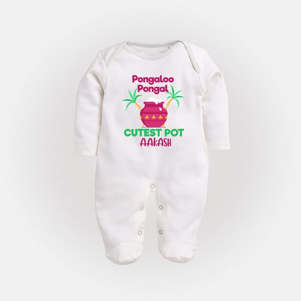 Pongalo Pongal - Customized Sleep Suit for Babies with Name - WHITE - New Born (Chest 7.5")