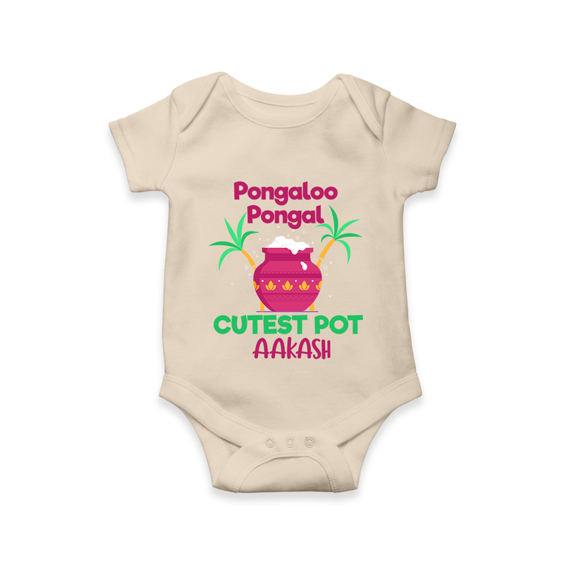 Pongalo Pongal - Customized Romper for Babies with Name - IVORY - 0 - 3 Months Old (Chest 16")