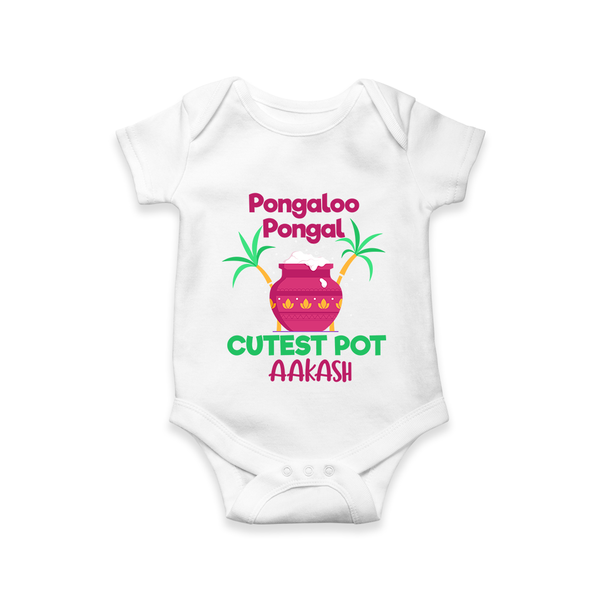 Pongalo Pongal - Customized Romper for Babies with Name - WHITE - 0 - 3 Months Old (Chest 16")