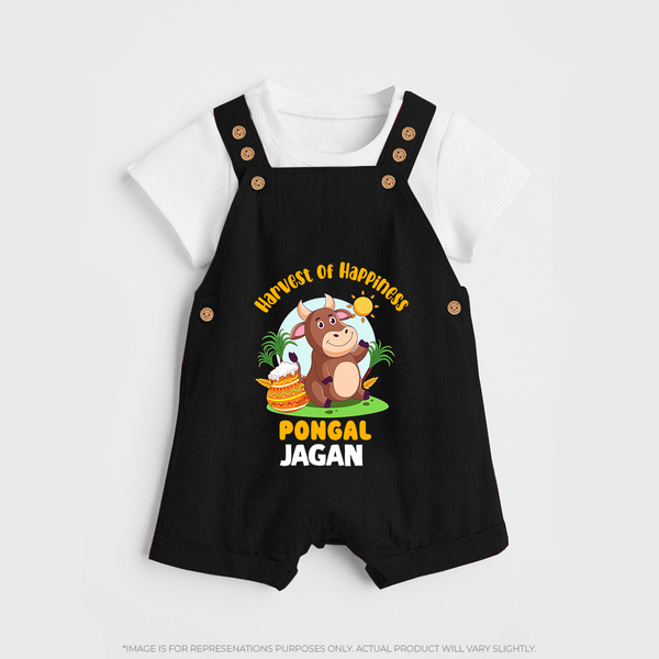 Harvest of happiness pongal  Personalized Kids Dungaree - BLACK - 0 - 5 Months Old (Chest 18")