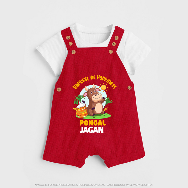 Harvest of happiness pongal  Personalized Kids Dungaree - RED - 0 - 5 Months Old (Chest 18")