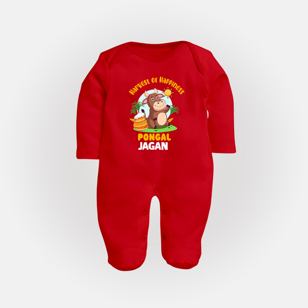 Harvest of happiness pongal  Personalized Kids Fullbody Suit - RED - New Born (Chest 7.5")