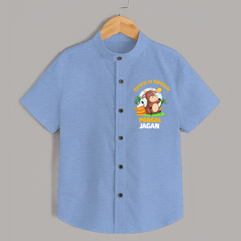 Happy Pongal - Harvest Joy Customized Shirt for Kids with Name - SKY BLUE - 0 - 6 Months Old (Chest 23")