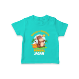 Happy Pongal - Harvest Joy Customized T-Shirt for Kids with Name - TEAL - 0-5 Months Old (Chest 17")