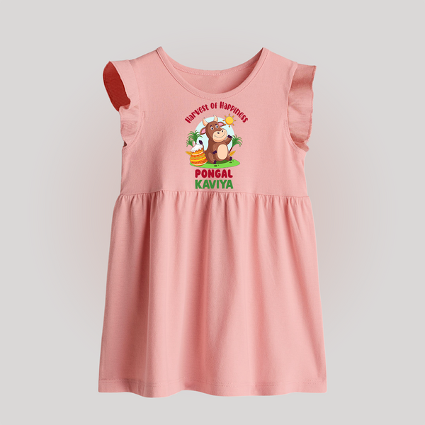 Happy Pongal - Harvest Joy Customized Baby Frock for Babies with Name - BABY PINK - 0 - 3 Months Old (Chest 17")