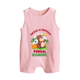 Happy Pongal - Harvest Joy Customized Romper Suit for Babies with Name - BABY PINK - 0 - 5 Months Old (Chest 18")