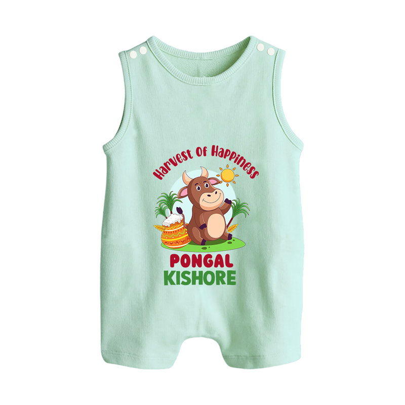 Happy Pongal - Harvest Joy Customized Romper Suit for Babies with Name - MINT GREEN - 0 - 5 Months Old (Chest 18")