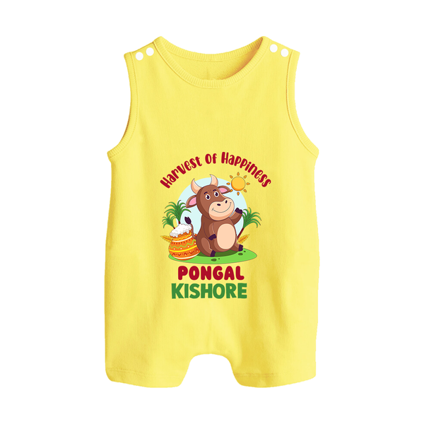 Harvest of happiness pongal  Personalized Kids Romper Suit - PASTEL YELLOW - 0 - 5 Months Old (Chest 18")