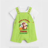 Happy Pongal - Harvest Joy Customized Dungaree Set for Kids with Name - GREEN - 0 - 5 Months Old (Chest 18")