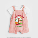 Happy Pongal - Harvest Joy Customized Dungaree Set for Kids with Name - PEACH - 0 - 5 Months Old (Chest 18")