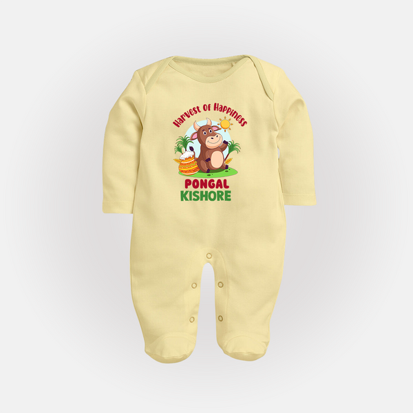 Harvest of happiness pongal  Personalized Kids Fullbody Suit - PASTEL YELLOW - New Born (Chest 7.5")