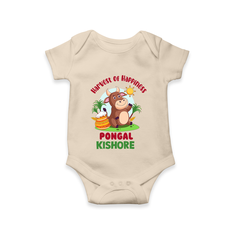 Happy Pongal - Harvest Joy Customized Romper for Babies with Name - IVORY - 0 - 3 Months Old (Chest 16")