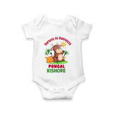 Happy Pongal - Harvest Joy Customized Romper for Babies with Name - WHITE - 0 - 3 Months Old (Chest 16")