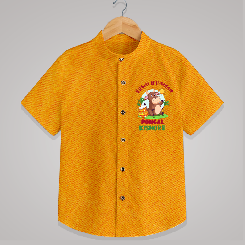 Happy Pongal - Harvest Joy Customized Shirt for Kids with Name - CHROME YELLOW - 0 - 6 Months Old (Chest 23")