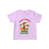 Happy Pongal - Harvest Joy Customized T-Shirt for Kids with Name - LILAC - 0-5 Months Old (Chest 17")