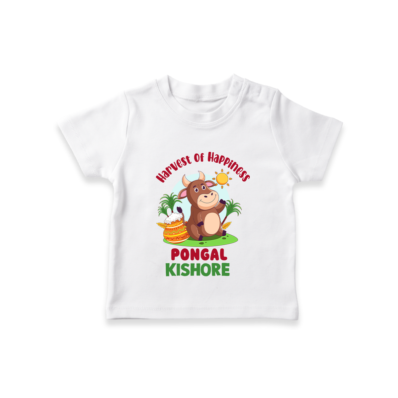 Happy Pongal - Harvest Joy Customized T-Shirt for Kids with Name - WHITE - 0-5 Months Old (Chest 17")