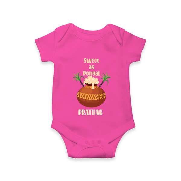 Sweet as pongal Personalized Kids Romper - HOT PINK - New Born (Chest 14")